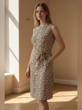 J.Crew Cheetah Leopard Print Belted Midi Dress Small